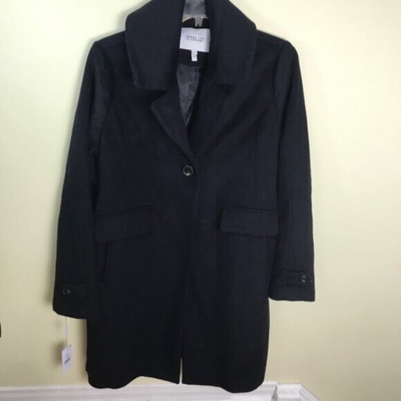 DEREK LAM 10 CROSBY New Minimalist Wool Coat Faux Fur Trim Oversized Pockets XL - Picture 5 of 16